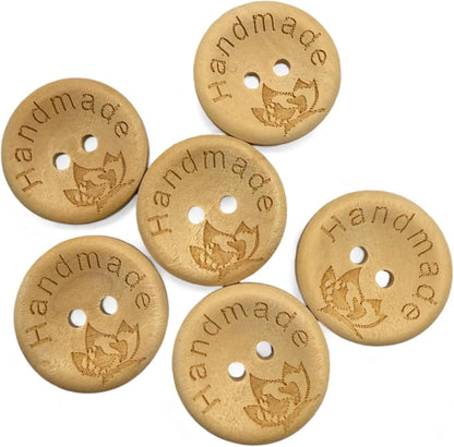 Natural Wooden Buttons, 20mm Diameter, Handmade Engraved Design, Pack of 10, Round Shape, Decorative Craft Accessories