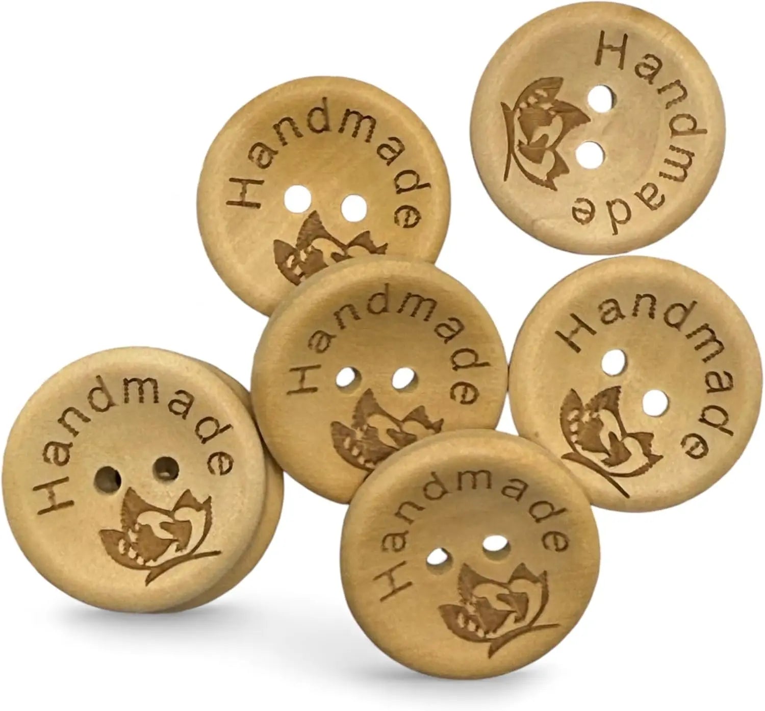 Handmade Natural Wooden Buttons, 25mm Diameter, Decorative Engraved Design, 10 Pack