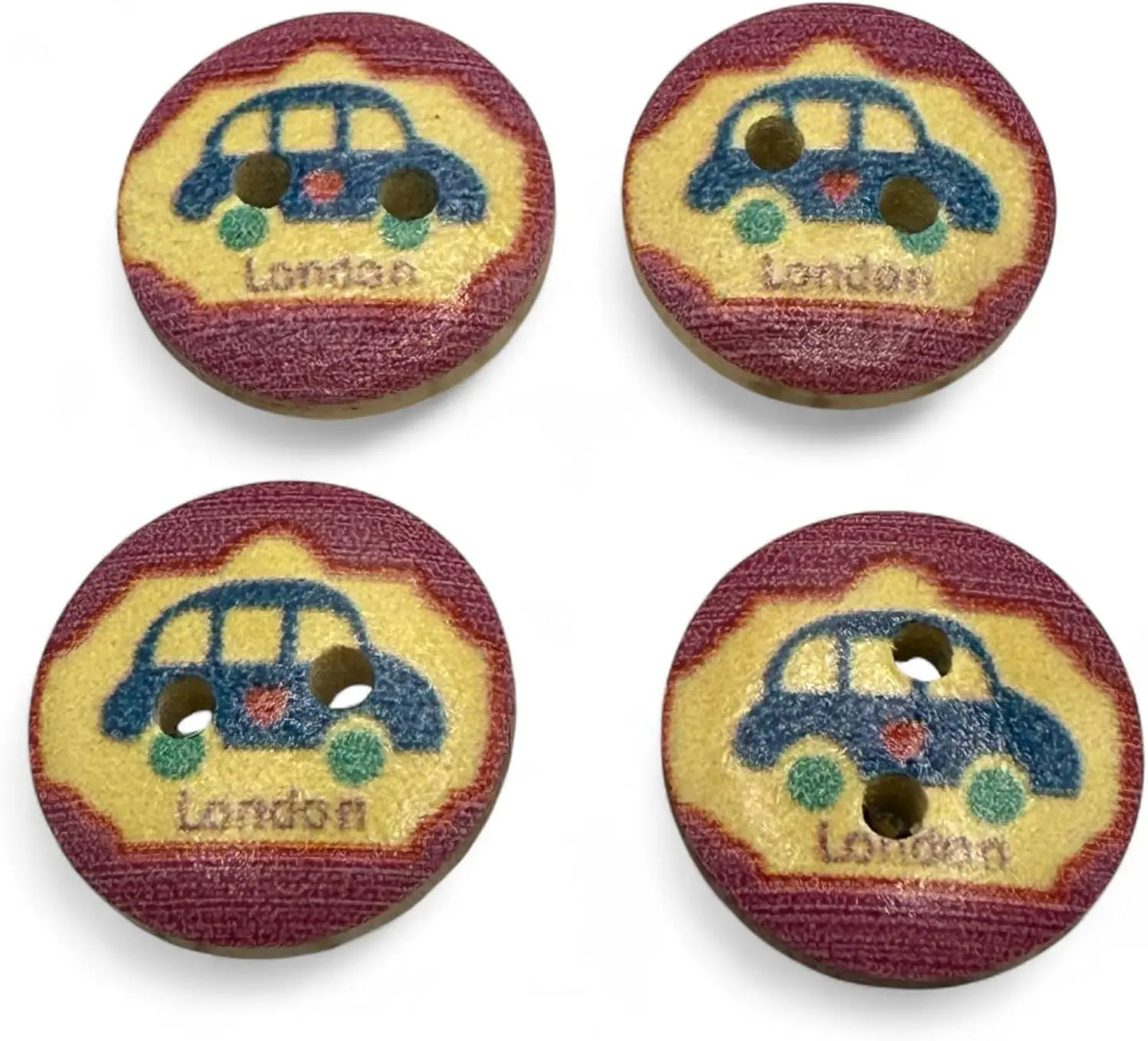 Wooden London Taxi Buttons, 15mm Natural Color, Pack of 10, Children's Theme