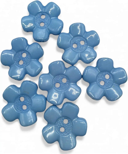 Blue Acrylic Flower Buttons, 20mm, 2 Hole Design, Pack of 10