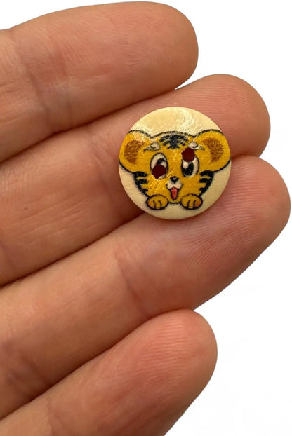Decorative Tiger Cartoon Buttons, 15mm, 2-Hole Design, Pack of 10, Children's Craft Supplies