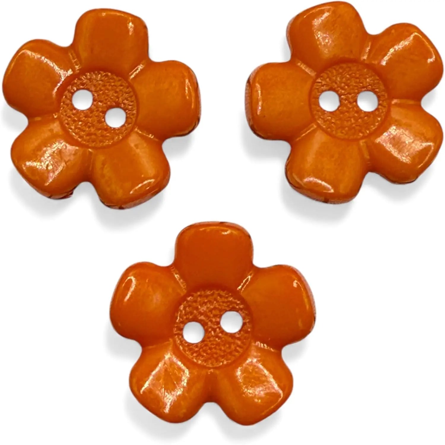 Decorative Acrylic Flower Buttons, 20mm, Orange, 2-Hole Design, Pack of 10