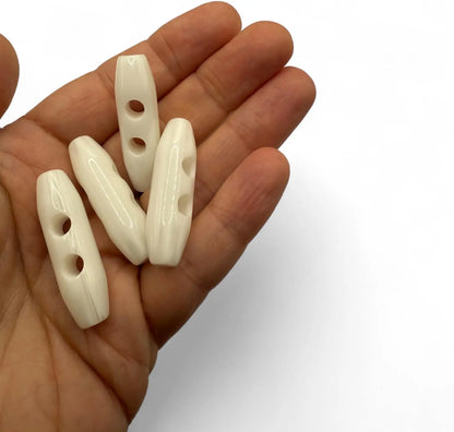Plastic Toggle Buttons, 38mm, 2 Hole, White, Pack of 6