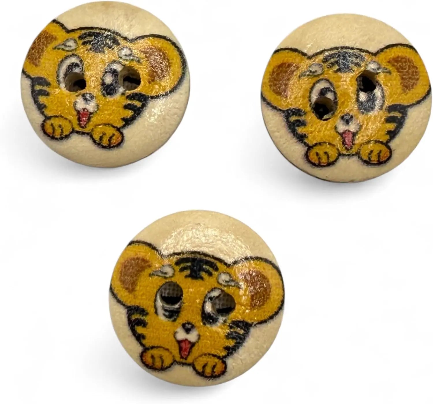 Decorative Tiger Cartoon Buttons, 15mm, 2-Hole Design, Pack of 10, Children's Craft Supplies