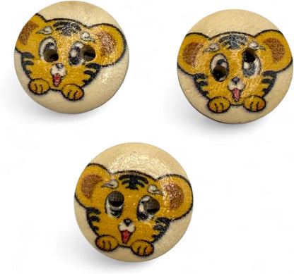 Decorative Tiger Cartoon Buttons, 15mm, 2-Hole Design, Pack of 10, Children's Craft Supplies