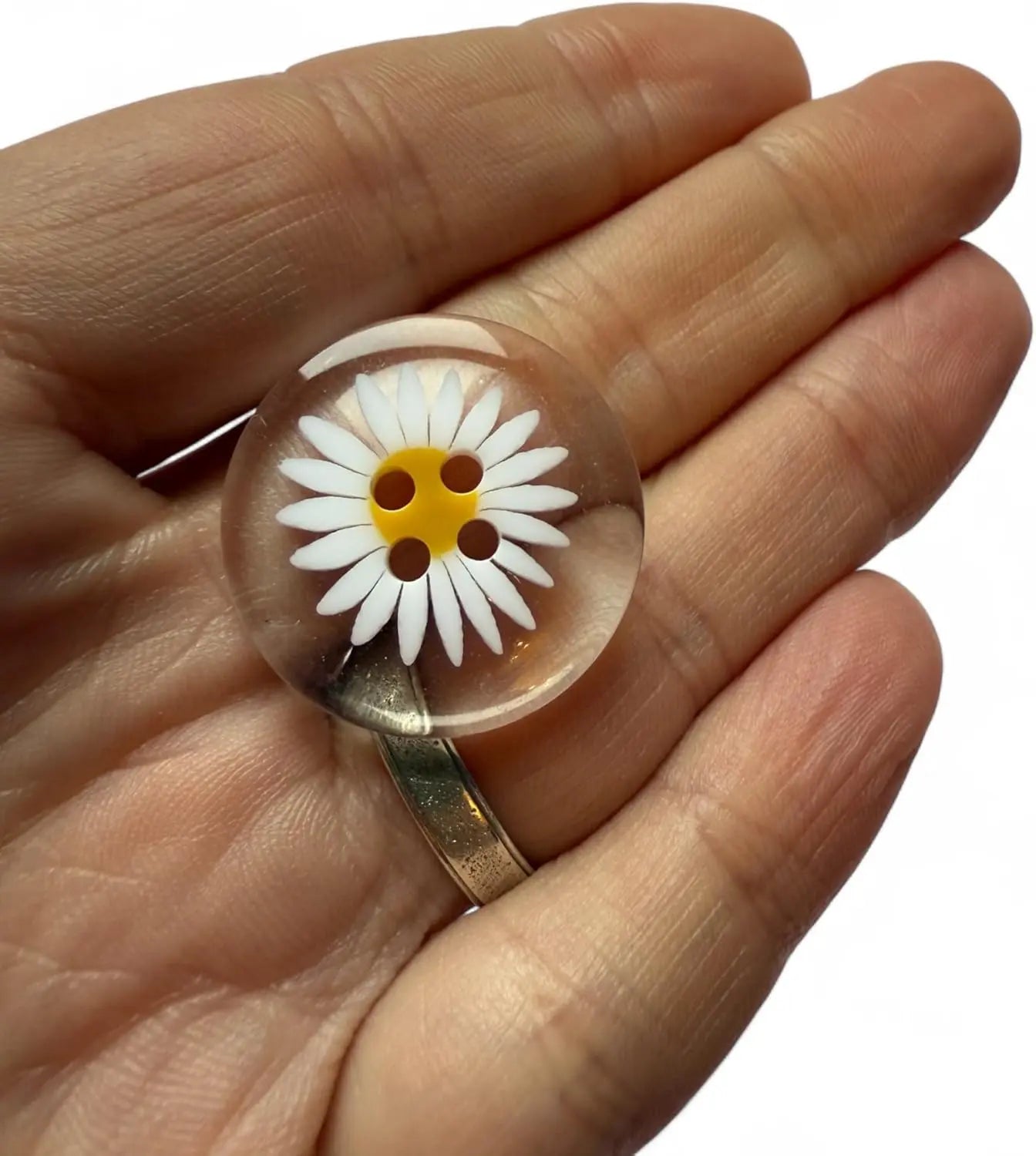 Clear Resin Daisy Flower Shaped Buttons, 25mm, 4 Hole, for Sewing, Knitting, Jewellery Making, Craft Projects, Home Décor Pack of 10