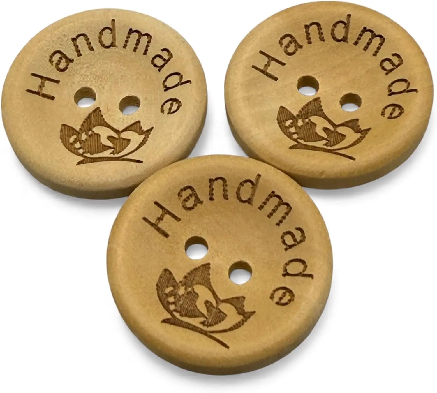 Handmade Natural Wooden Buttons, 25mm Diameter, Decorative Engraved Design, 10 Pack