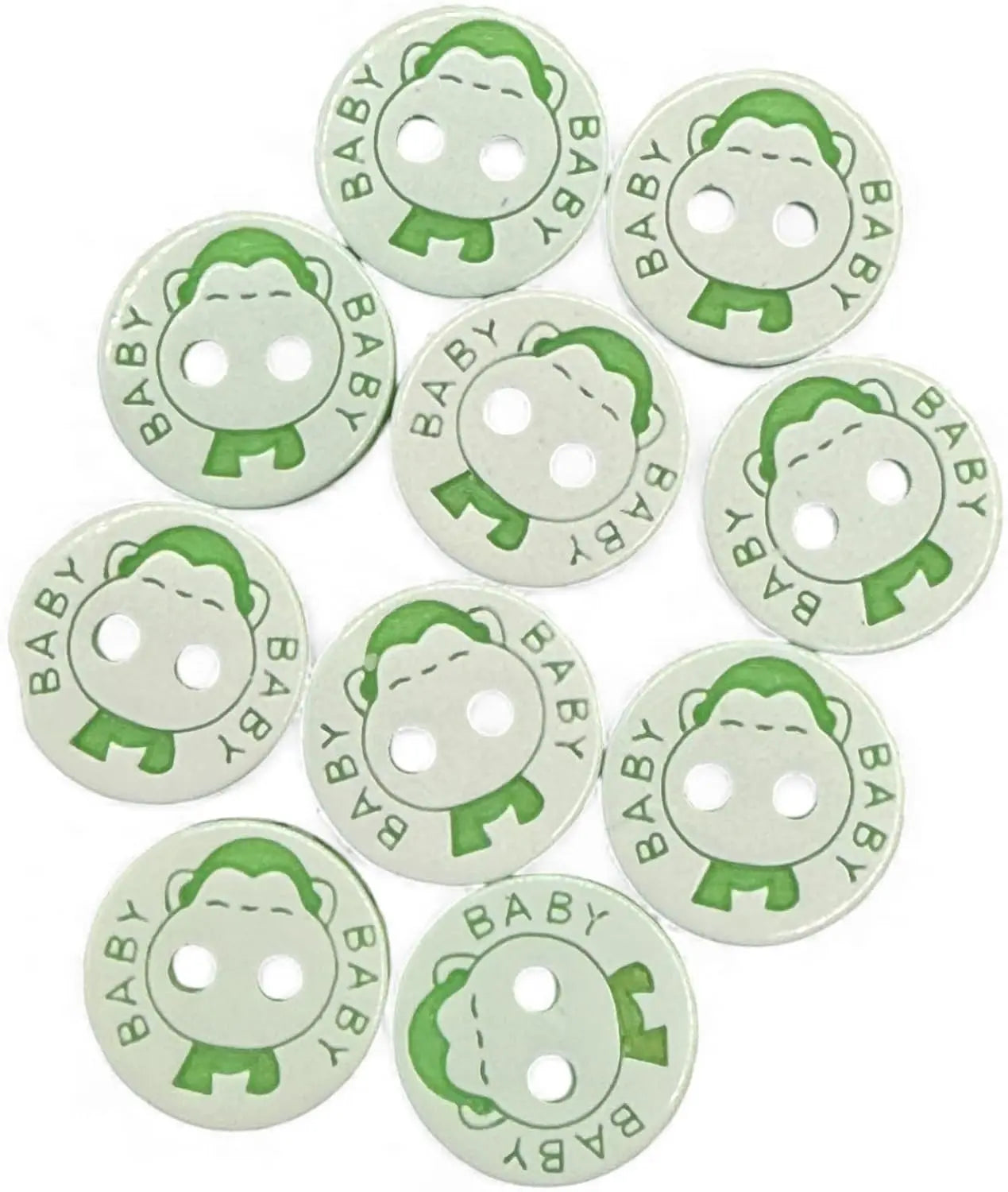 Baby Buttons, Green and White, 12.5mm, Pack of 10