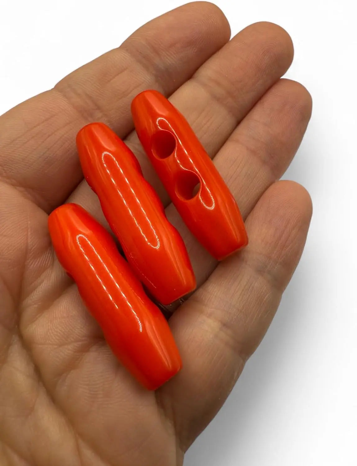 Plastic Toggle Buttons, 38mm, Pale Red, 2-Hole, Pack of 6