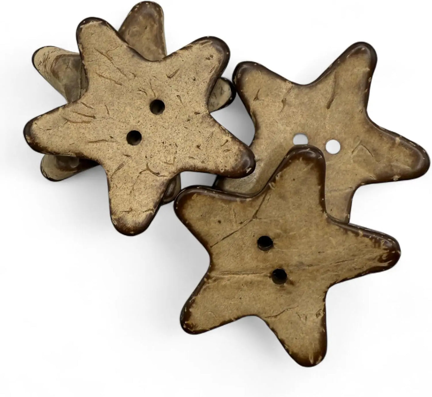 Natural Coconut Star Shaped Buttons, 35mm, 2-Hole, Pack of 6