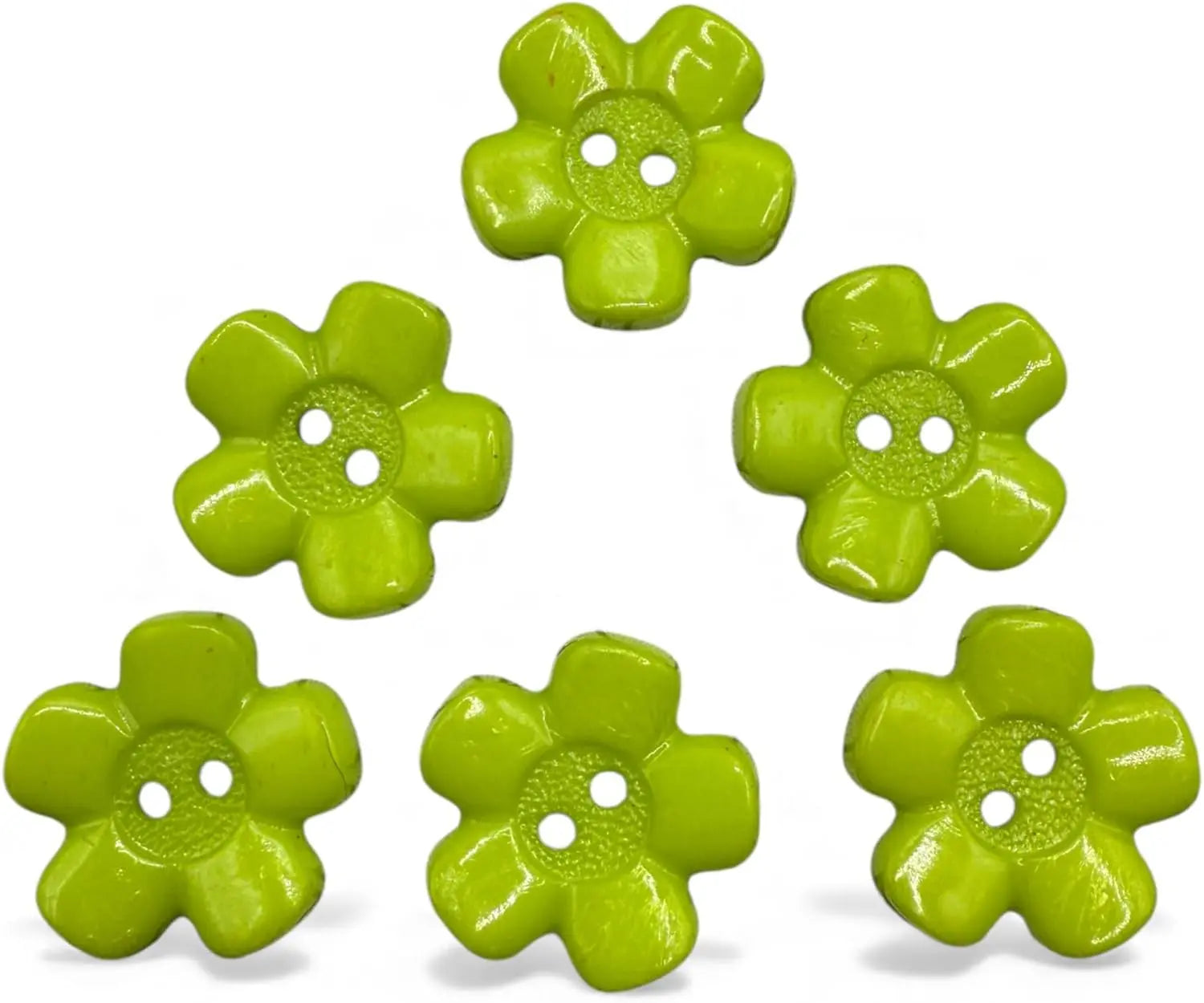Decorative Acrylic Flower Buttons, 20mm, Green, 2-Hole Design, Pack of 10