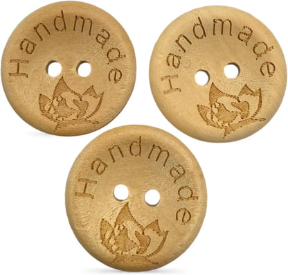 Natural Wooden Buttons, 20mm Diameter, Handmade Engraved Design, Pack of 10, Round Shape, Decorative Craft Accessories