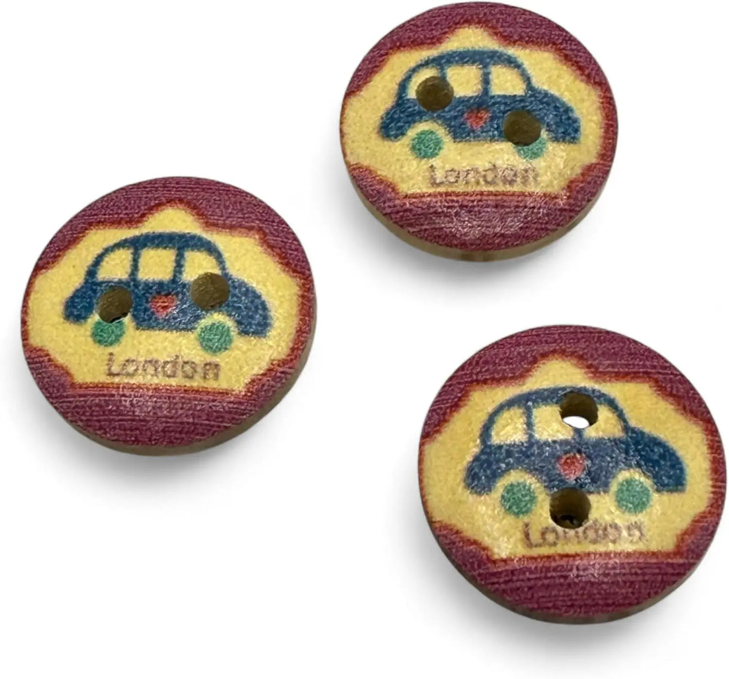 Wooden London Taxi Buttons, 15mm Natural Color, Pack of 10, Children's Theme