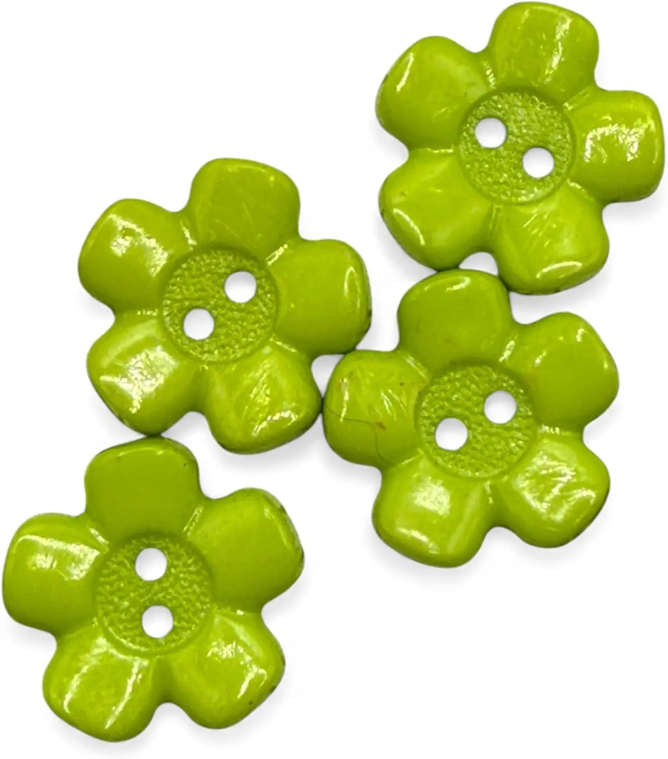 Decorative Acrylic Flower Buttons, 20mm, Green, 2-Hole Design, Pack of 10