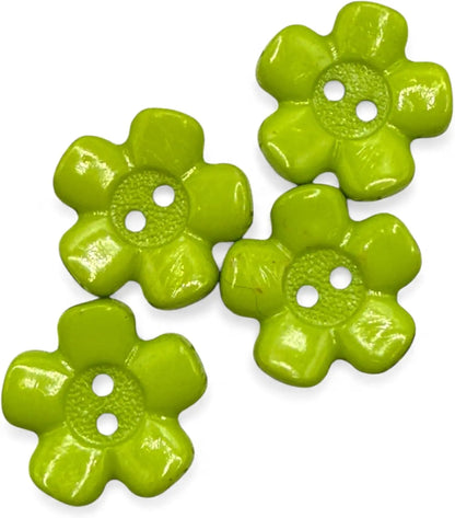 Decorative Acrylic Flower Buttons, 20mm, Green, 2-Hole Design, Pack of 10