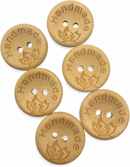Natural Wooden Buttons, 20mm Diameter, Handmade Engraved Design, Pack of 10, Round Shape, Decorative Craft Accessories
