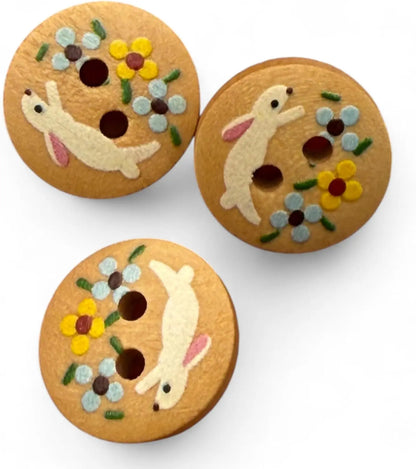 Wooden Rabbit Design Buttons, 15mm Natural Color, Children's Craft Pack, 10 Pieces