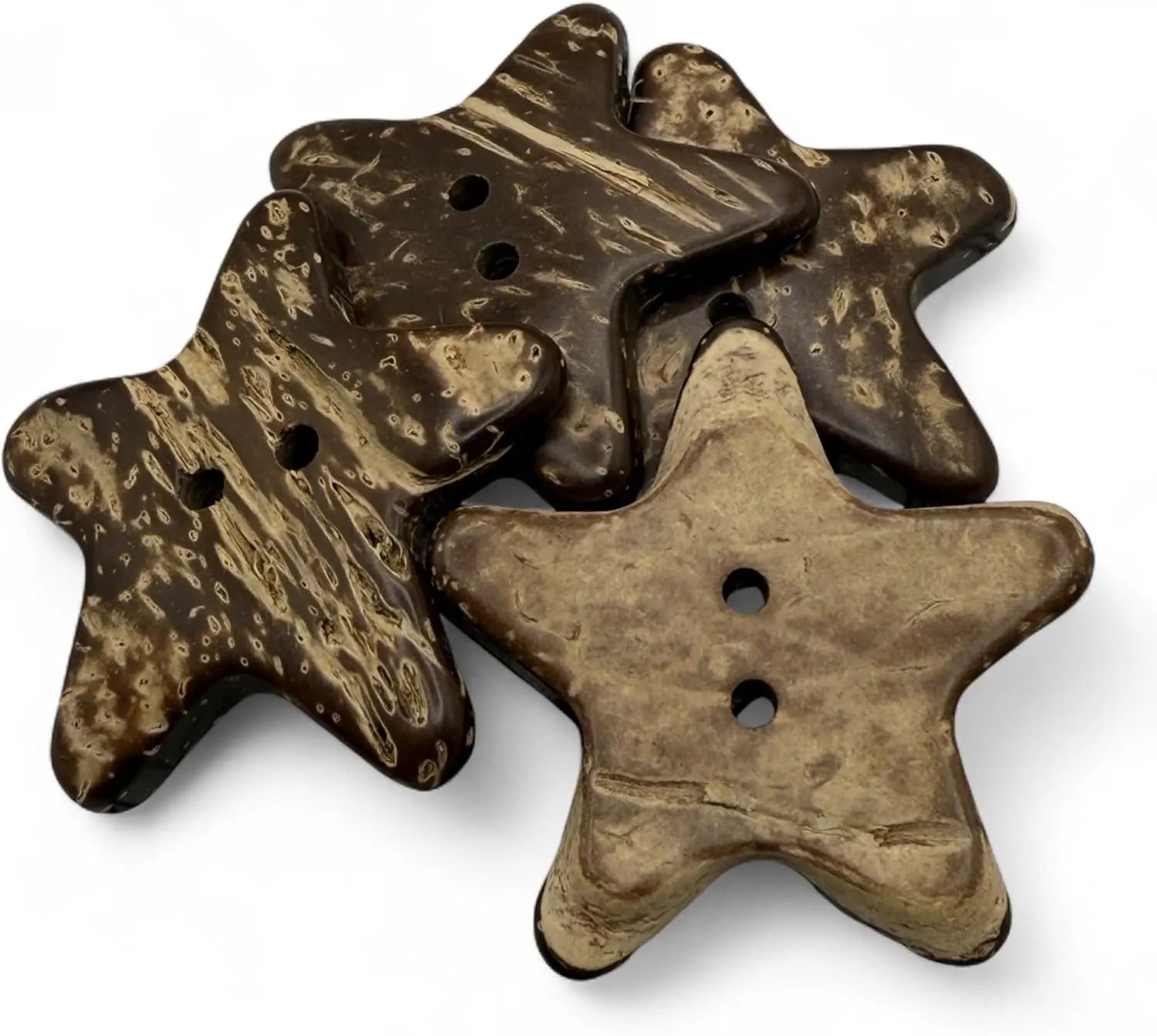 Natural Coconut Star Shaped Buttons, 35mm, 2-Hole, Pack of 6