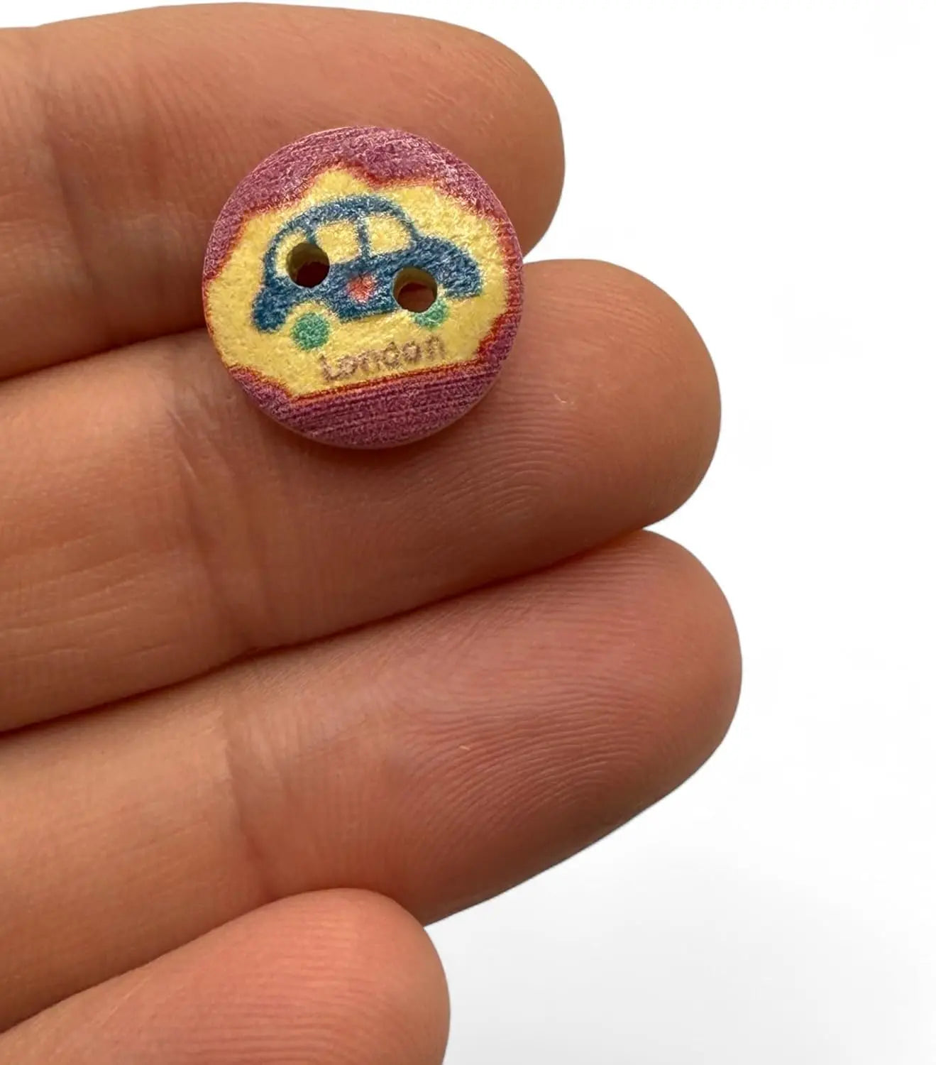 Wooden London Taxi Buttons, 15mm Natural Color, Pack of 10, Children's Theme