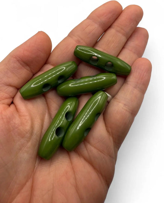 Plastic Toggle Buttons, 2-Hole Design, Green, Pack of 6