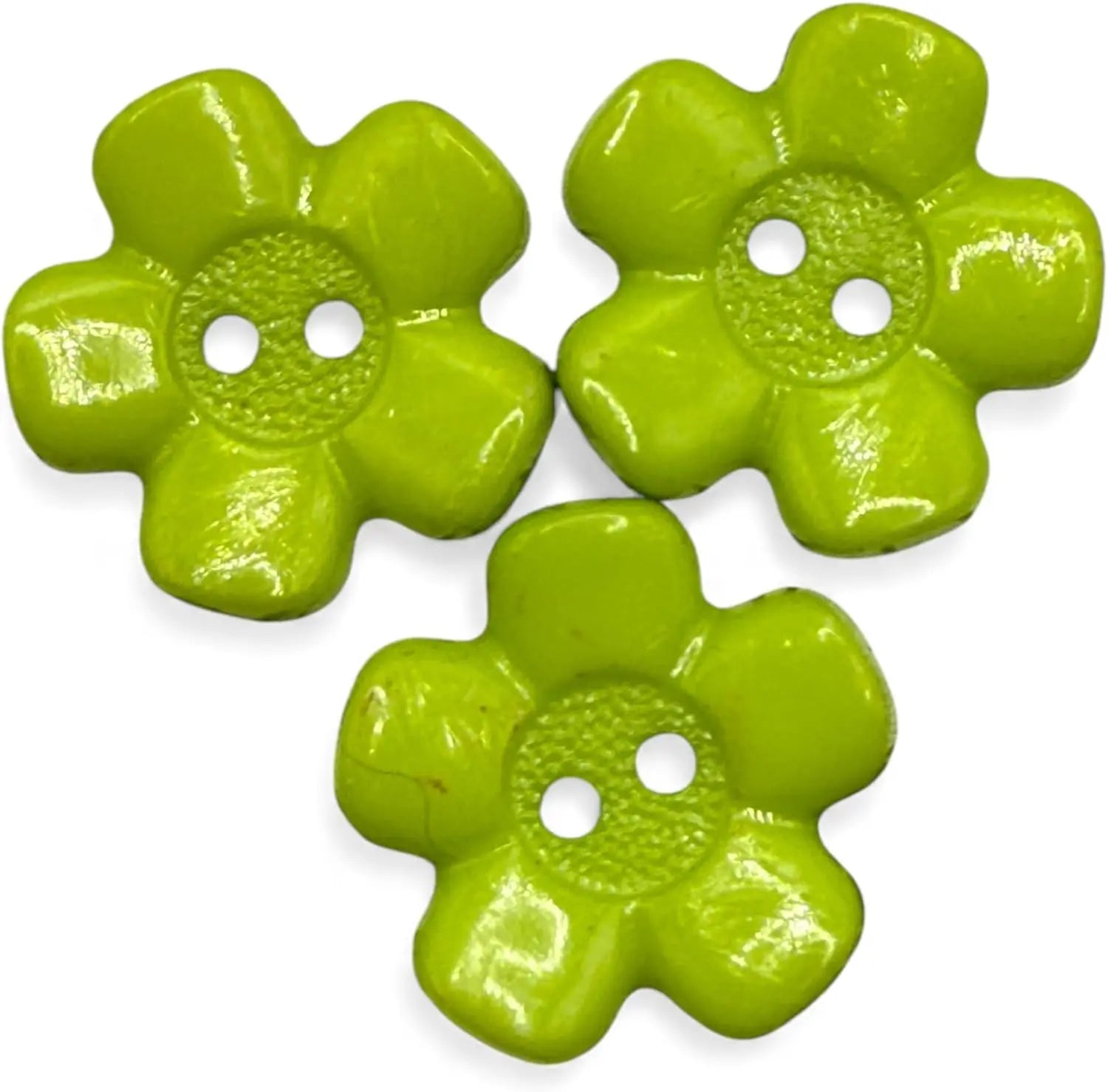 Decorative Acrylic Flower Buttons, 20mm, Green, 2-Hole Design, Pack of 10