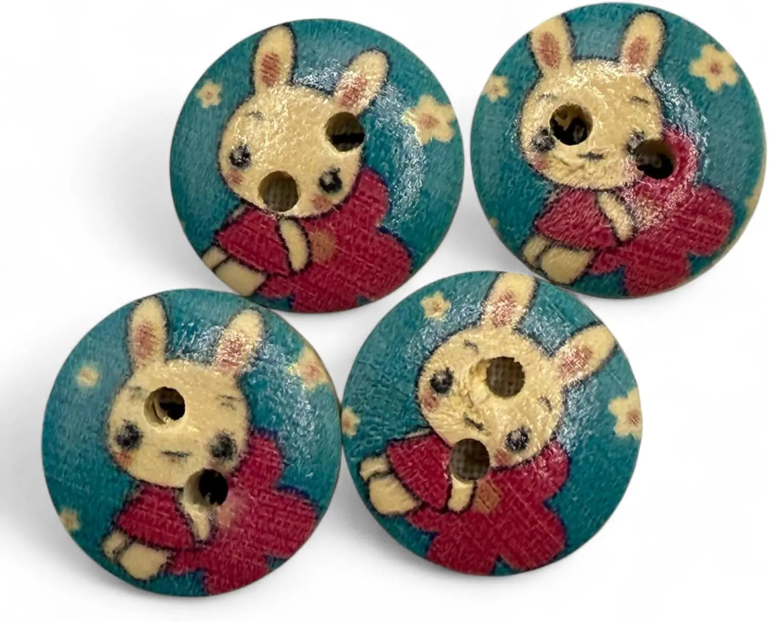 Children's Bunny Rabbit Buttons, Red and Blue, 15mm, 2-Hole Design, Pack of 10