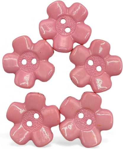Decorative Acrylic Flower Buttons, Baby Pink, 20mm, 2-Hole Design, Pack of 10