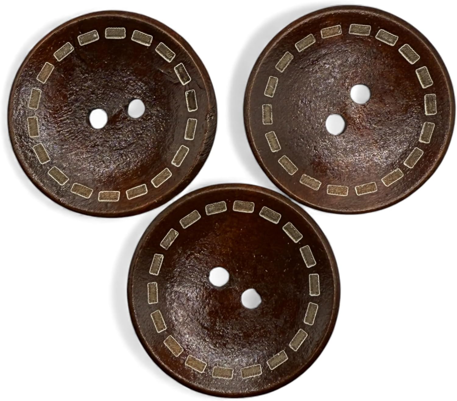 Wooden Buttons with Outer Stitch Mark, Brown, 30mm, Round, Pack of 10