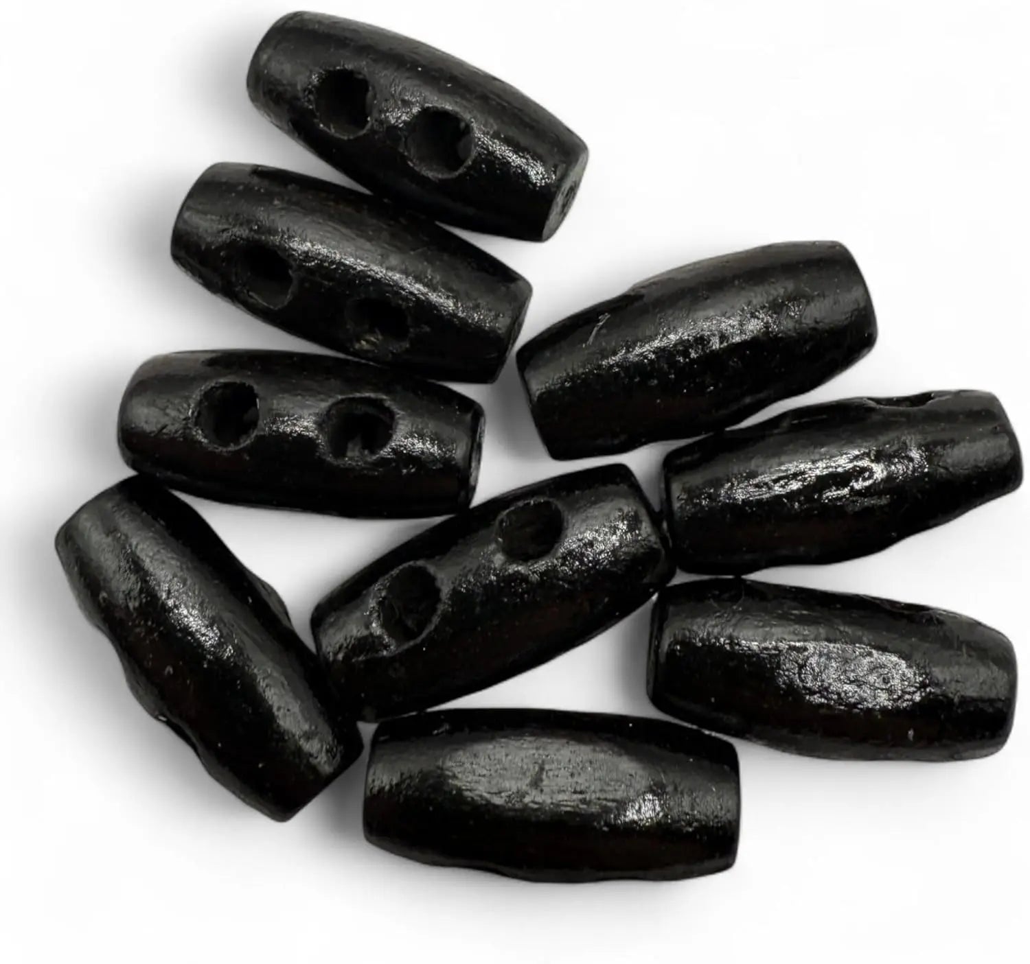 Handmade Wooden Toggle Buttons, Black, 16mm x 7mm Mini Barrel Shape, 100 Pieces, for Baby Cardigans and Crafting, Two Holes