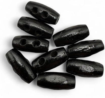 Handmade Wooden Toggle Buttons, Black, 16mm x 7mm Mini Barrel Shape, 100 Pieces, for Baby Cardigans and Crafting, Two Holes