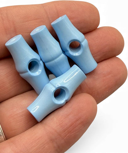 Baby Blue Toggle Buttons, Bamboo Shape, 25mm, One Hole, Pack of 6