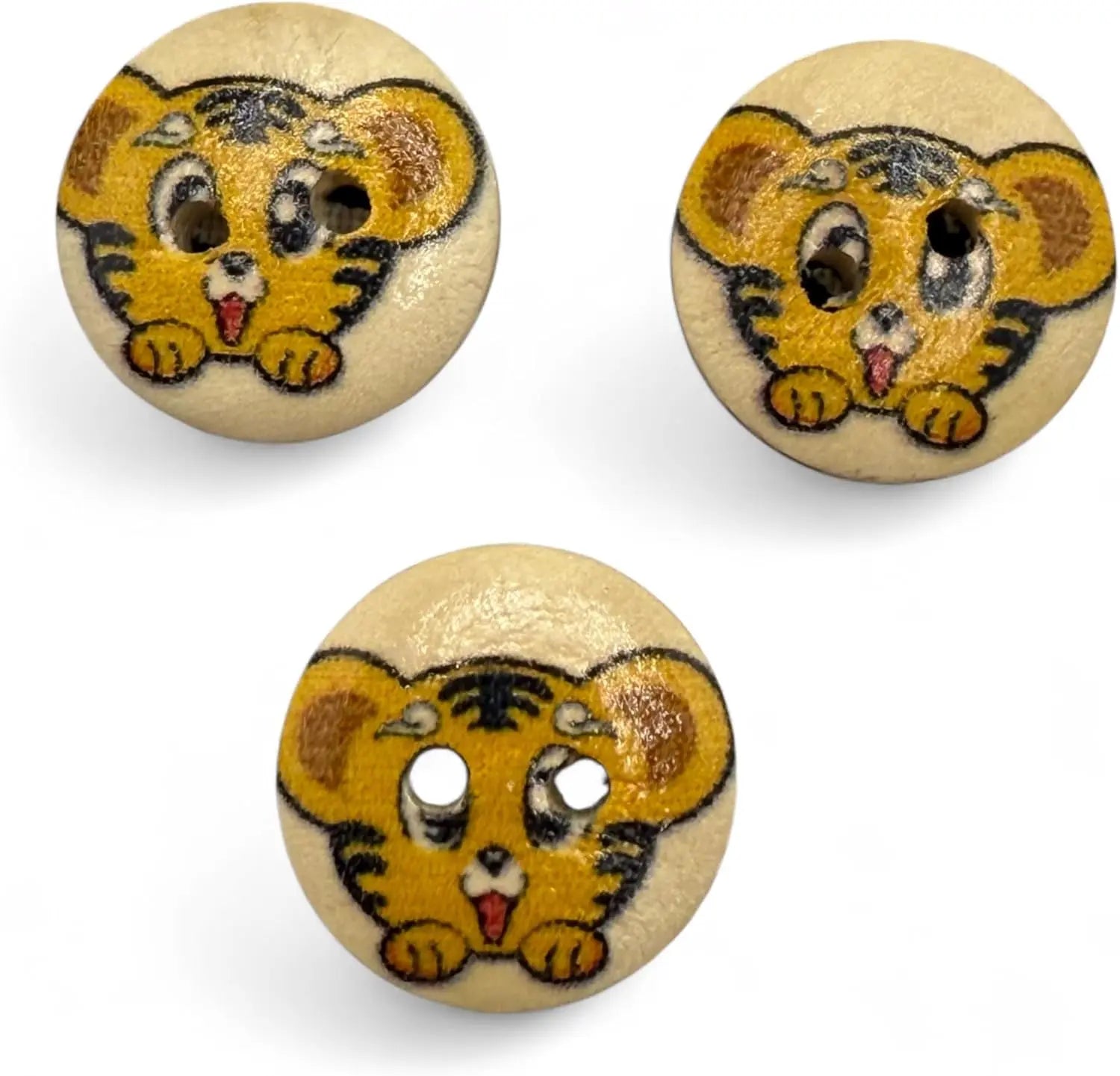 Decorative Tiger Cartoon Buttons, 15mm, 2-Hole Design, Pack of 10, Children's Craft Supplies
