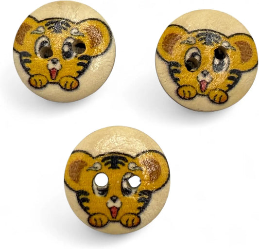Decorative Tiger Cartoon Buttons, 15mm, 2-Hole Design, Pack of 10, Children's Craft Supplies