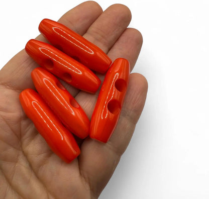 Plastic Toggle Buttons, 38mm, Pale Red, 2-Hole, Pack of 6