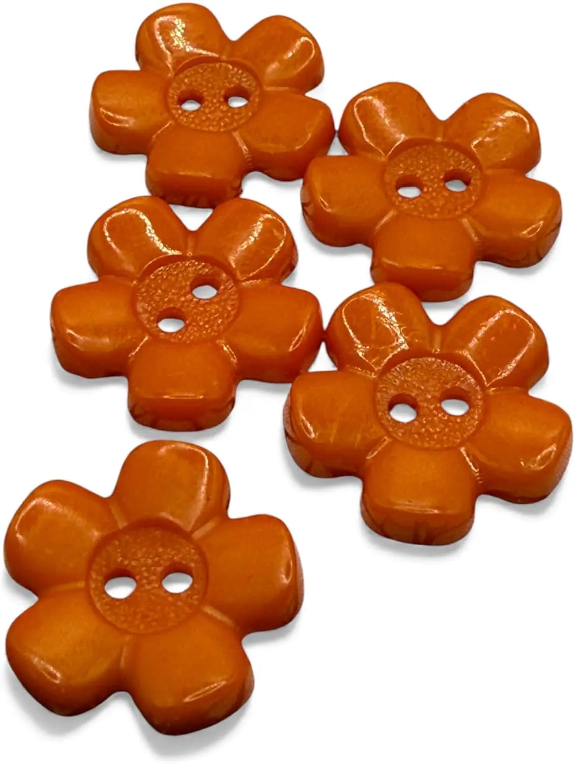 Decorative Acrylic Flower Buttons, 20mm, Orange, 2-Hole Design, Pack of 10