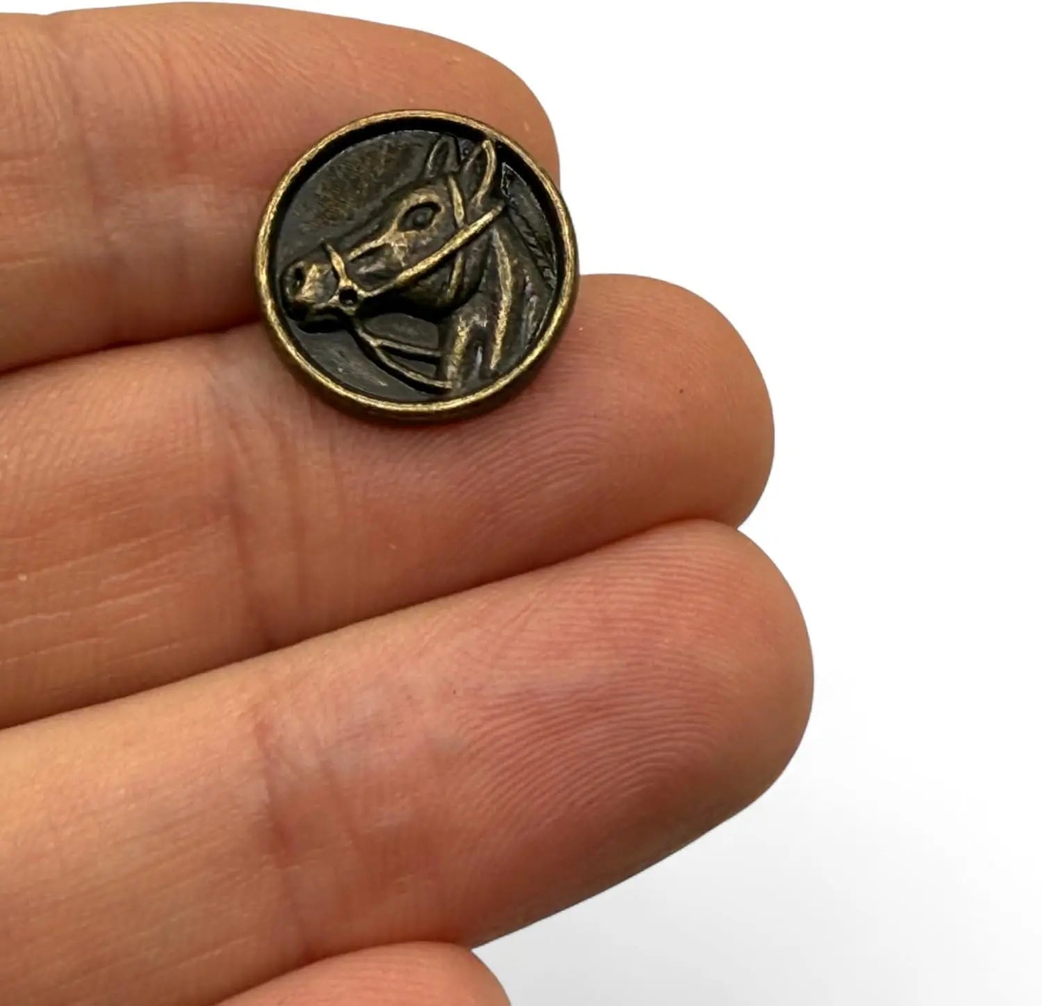 Horse Head Carved Zinc Alloy Shank Buttons, 15mm, Pack of 6, Metal Button Collection