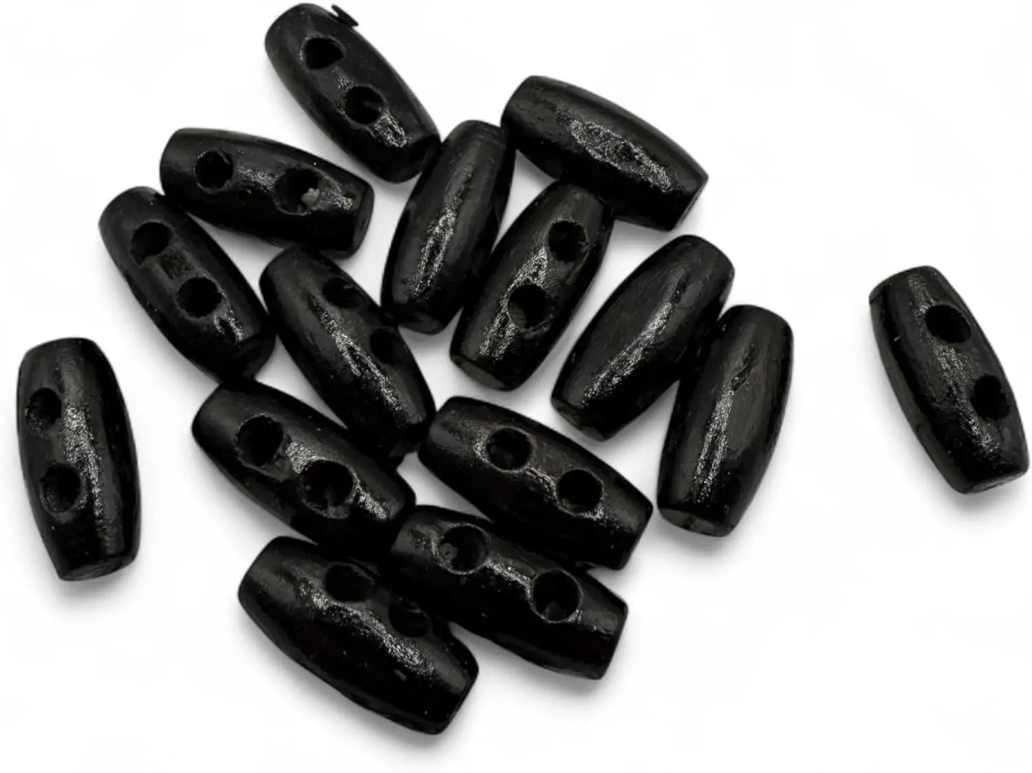 Handmade Wooden Toggle Buttons, Black, 16mm x 7mm Mini Barrel Shape, 100 Pieces, for Baby Cardigans and Crafting, Two Holes