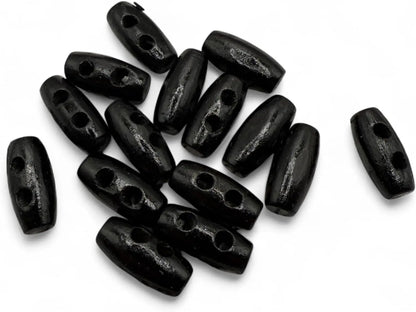 Handmade Wooden Toggle Buttons, Black, 16mm x 7mm Mini Barrel Shape, 100 Pieces, for Baby Cardigans and Crafting, Two Holes