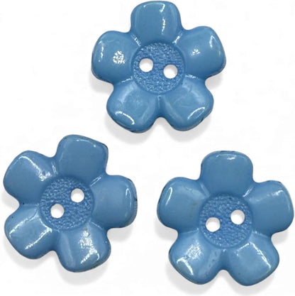 Blue Acrylic Flower Buttons, 20mm, 2 Hole Design, Pack of 10
