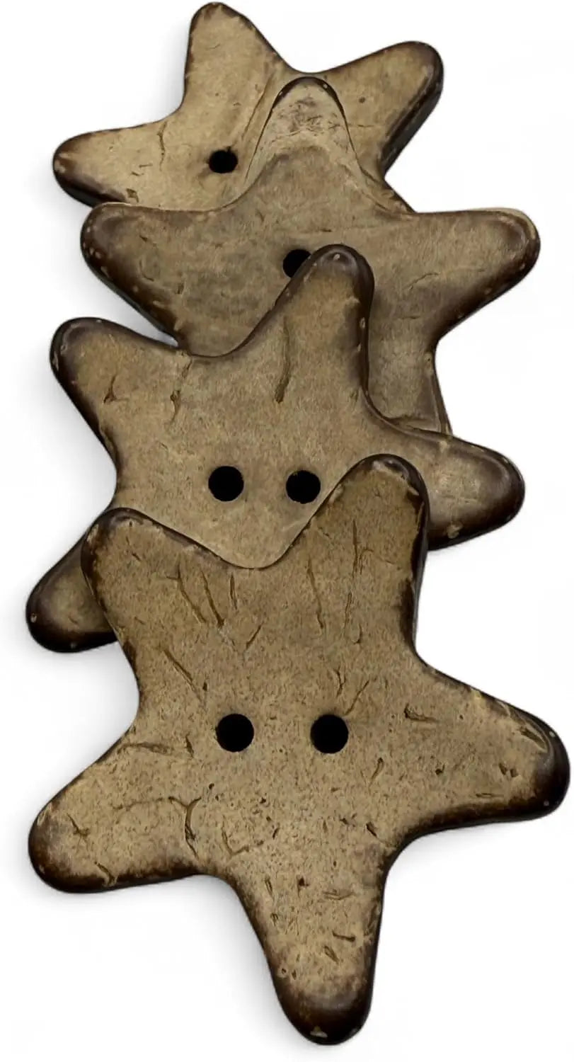 Natural Coconut Star Shaped Buttons, 35mm, 2-Hole, Pack of 6