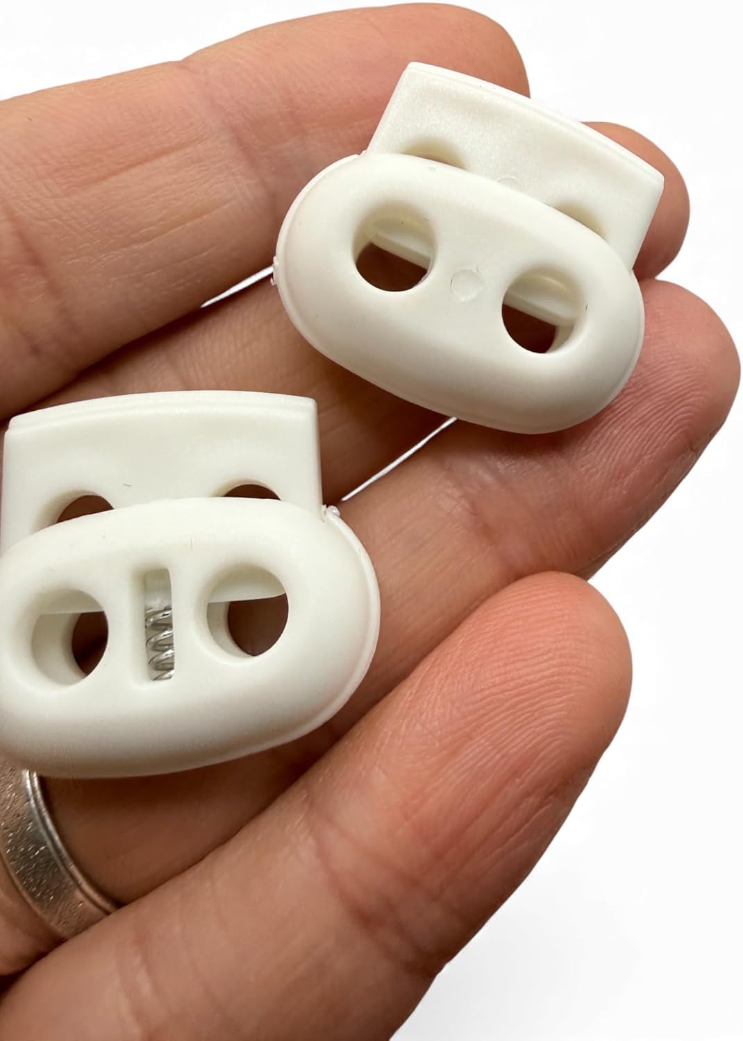 White Spring Toggle Button, Plastic, 25mm, Two Holes, Pack of 4