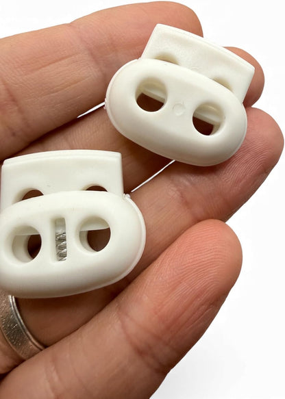 White Spring Toggle Button, Plastic, 25mm, Two Holes, Pack of 4