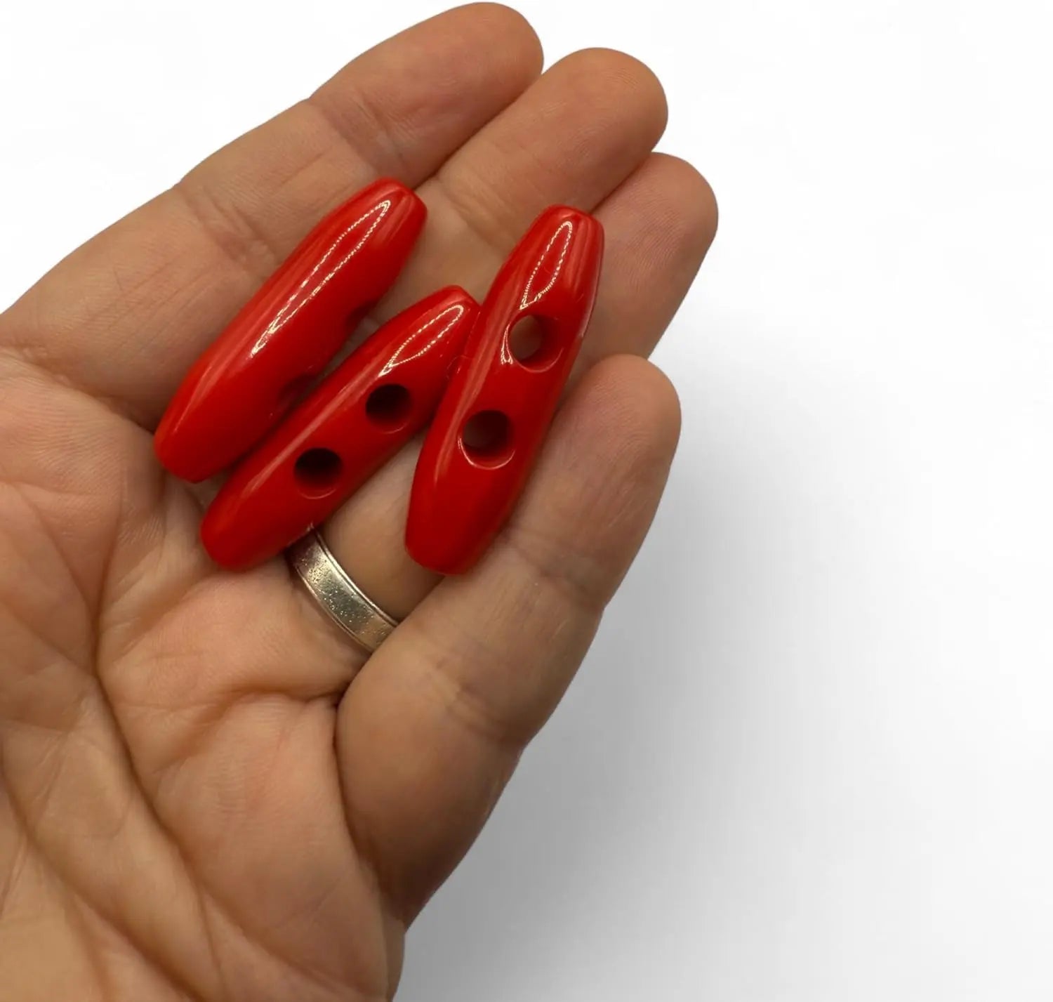 Plastic Toggle Buttons, Red, 38mm 2-Hole Design, Pack of 6