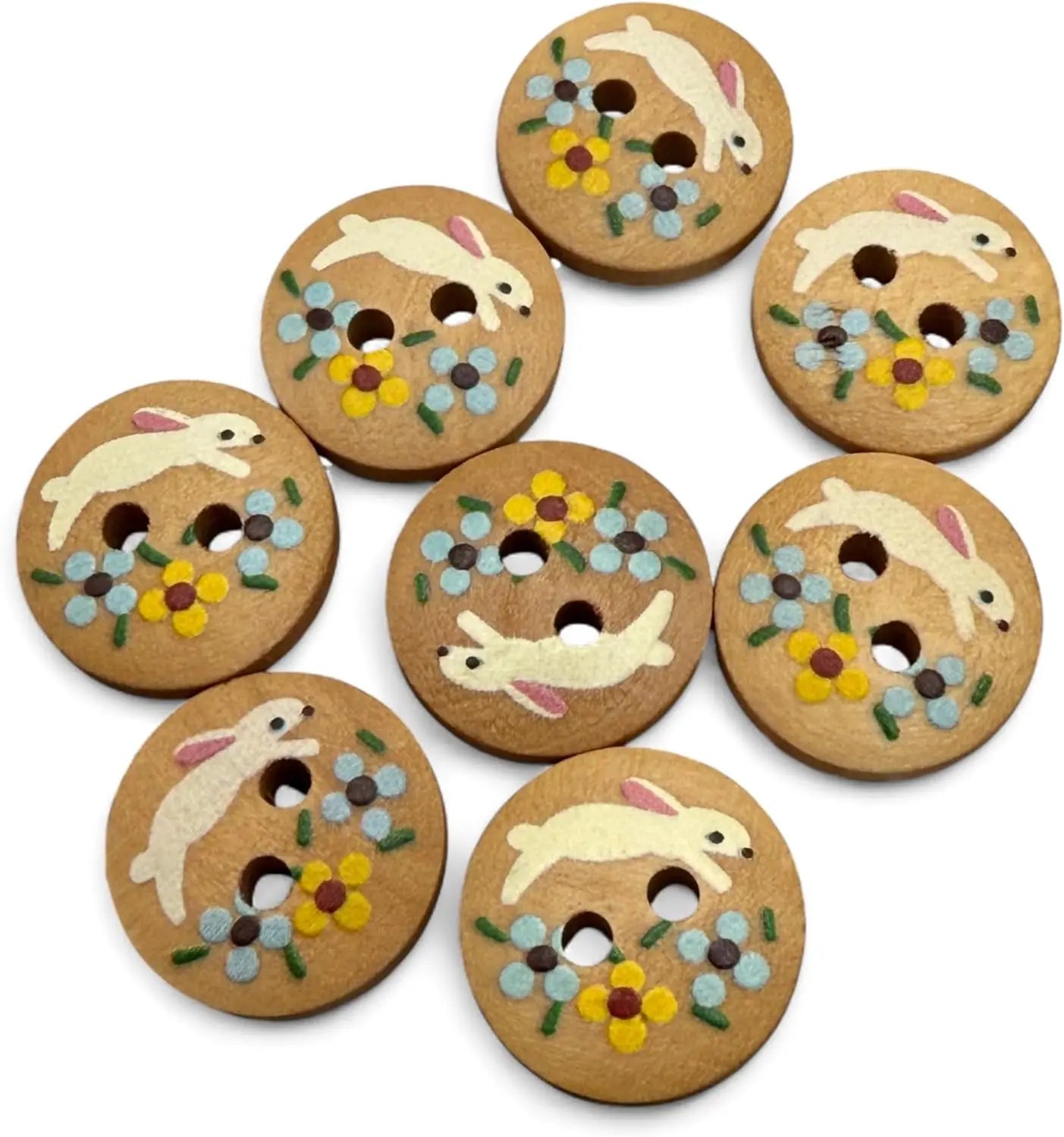 Wooden Rabbit Design Buttons, 15mm Natural Color, Children's Craft Pack, 10 Pieces