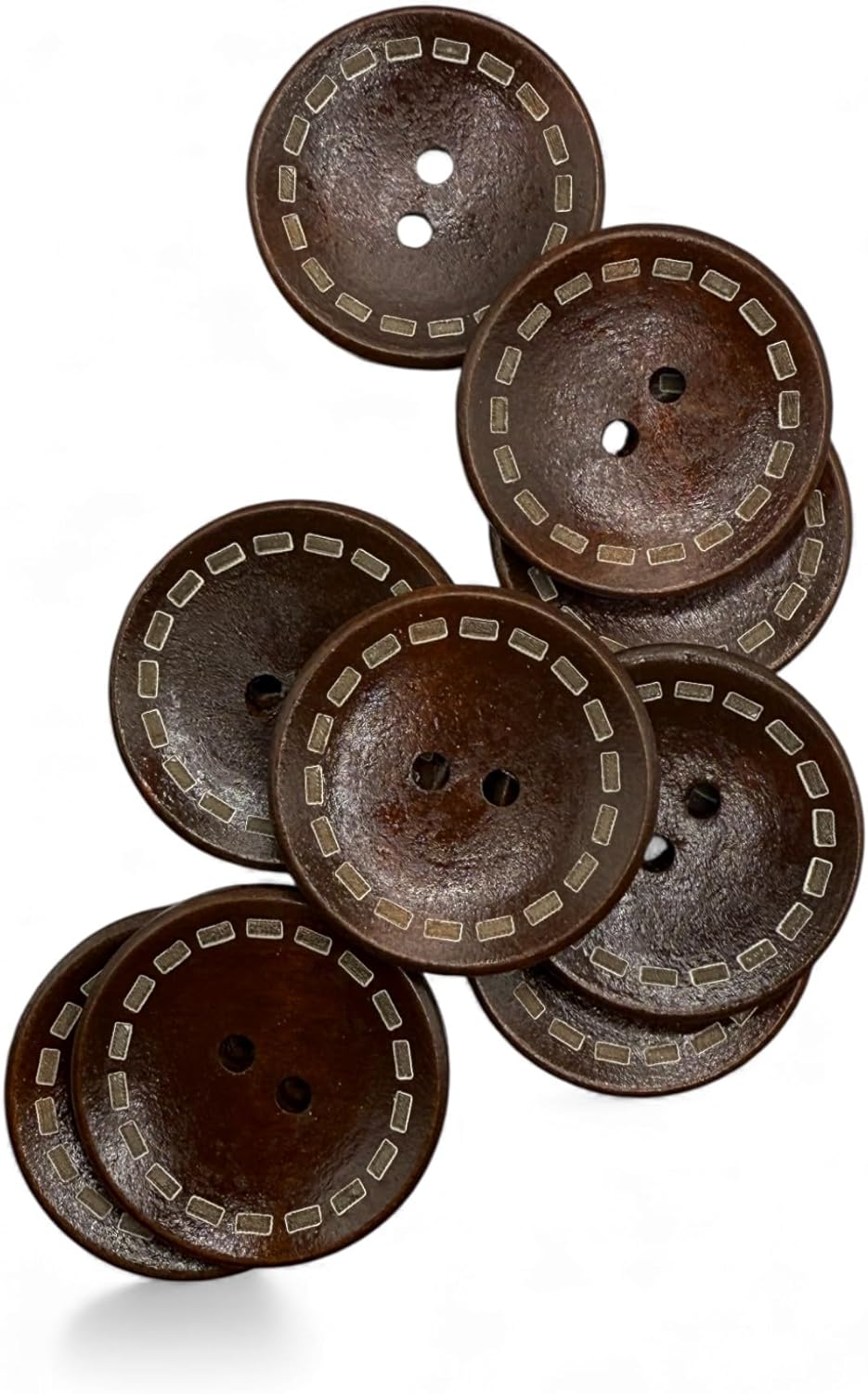 Wooden Buttons with Outer Stitch Mark, Brown, 30mm, Round, Pack of 10
