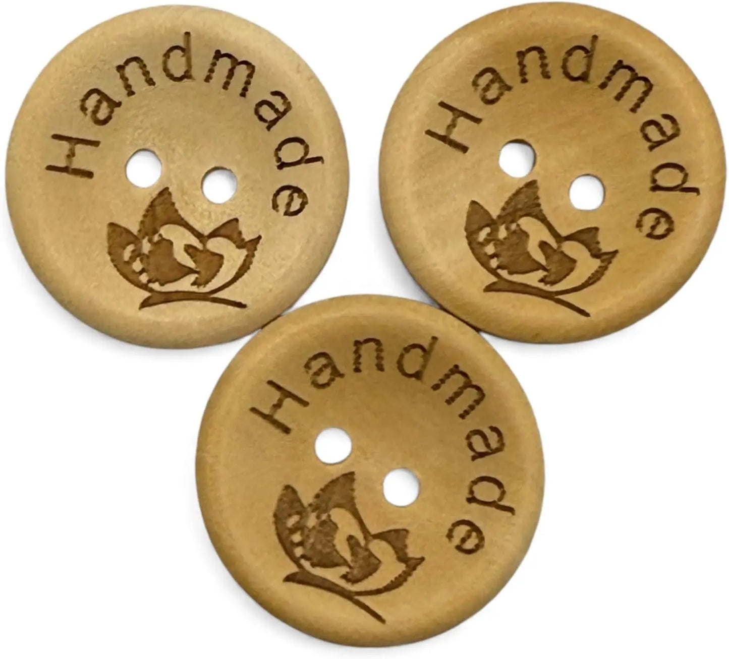 Handmade Natural Wooden Buttons, 25mm Diameter, Decorative Engraved Design, 10 Pack