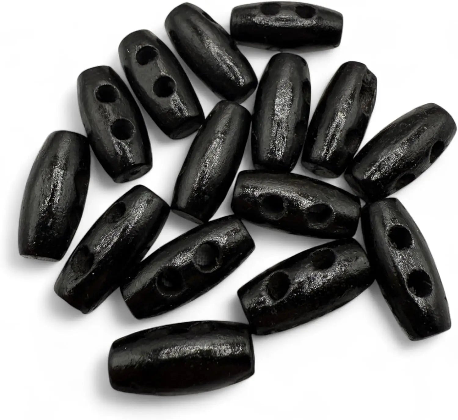 Handmade Wooden Toggle Buttons, Black, 16mm x 7mm Mini Barrel Shape, 100 Pieces, for Baby Cardigans and Crafting, Two Holes