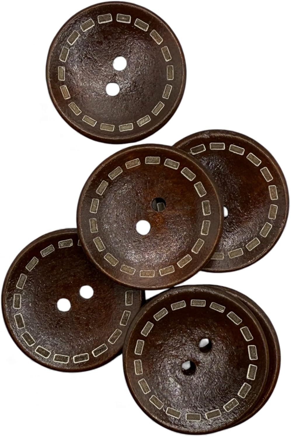Wooden Buttons with Outer Stitch Mark, Brown, 30mm, Round, Pack of 10