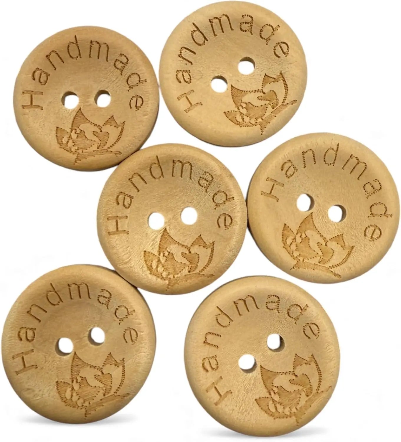 Natural Wooden Buttons, 20mm Diameter, Handmade Engraved Design, Pack of 10, Round Shape, Decorative Craft Accessories