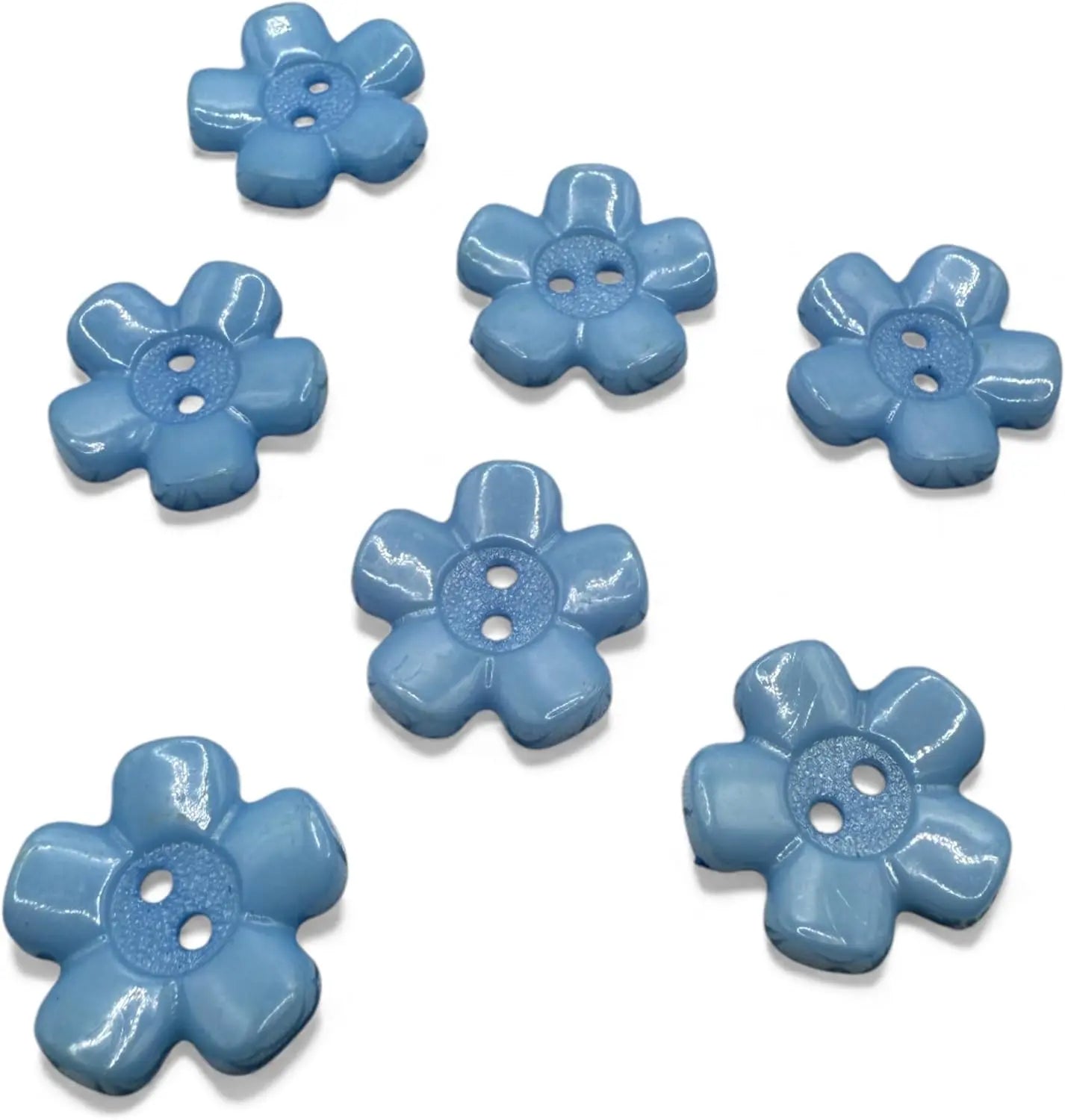Blue Acrylic Flower Buttons, 20mm, 2 Hole Design, Pack of 10